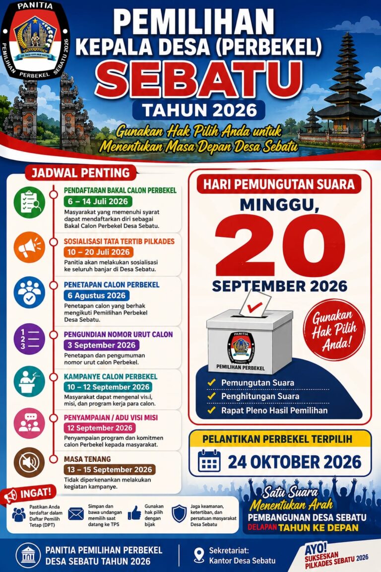 JADWAL ACARA PEMILIHAN KEPALA DESA (PERBEKEL) SEBATU TAHUN 2026